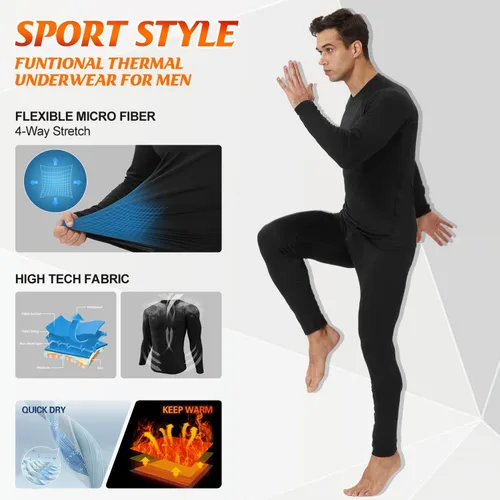 Vista 4 de CL convallaria 2 Pack Thermal Underwear for Men - Warm Fleece Lined Long Johns - Winter Gear Base Layer Tops & Bottoms Set