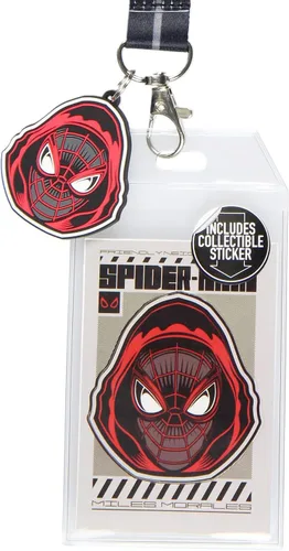 Vista 2 de Marvel Spider-Man Miles Morales - Soporte para credencial de identificación con colgante de goma y calcomanía coleccionable