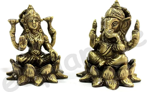 Vista 6 de eSplanade Set de ídolo Laxmi Ganesh de latón de 3" en loto
