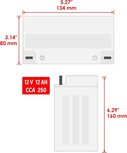 Vista 2 de Caltric Yb12Al-A2 Batería Agm compatible con Kawasaki Ninja Zx-7 Zx7 Zx750-H Zx750H 1990