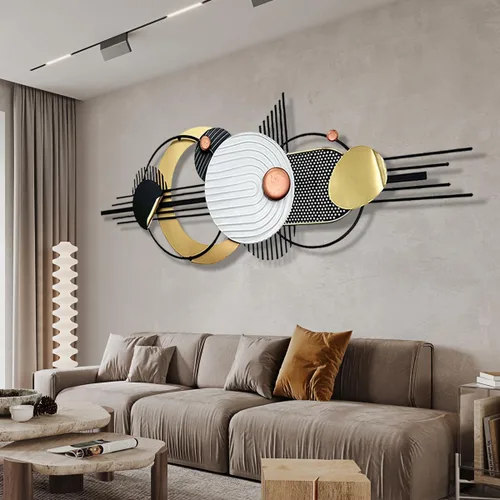 Vista 10 de ERMOFAV Decoración de Pared, Arte de Pared Geométrico Circular de Metal Moderno y Creativo, 59x24 Pulgadas Grandes Esculturas de Pared de Metal