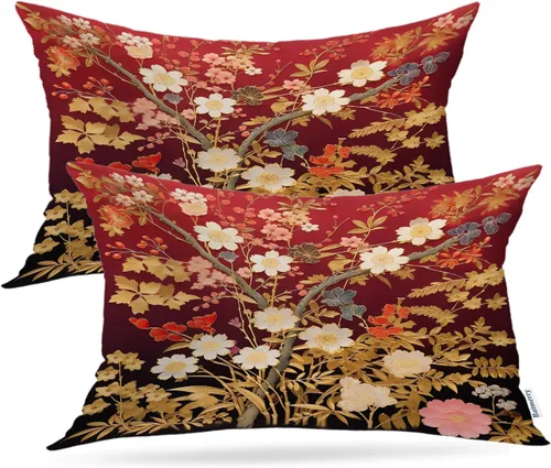 Vista 73 de Batmerry Fundas de almohada de bosque de arce otoñal, casas de sillas de madera, hojas amarillas, fundas de almohada decorativas, impresión digital