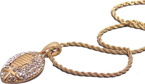 Vista 2 de tenghong2021 Collar con colgante de fútbol americano de plata de oro de 14 quilates, collar deportivo hiphop, collar con colgante de baloncesto I