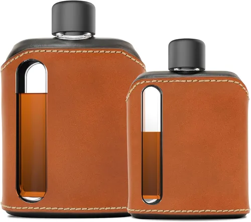 Vista 13 de Ragproper Botisa Moderna de Vidrio para Hombre Tapas de Corcho y Forro de Silicona Agarre Firme Bordes Curvados Botella Cubierta de Silicona