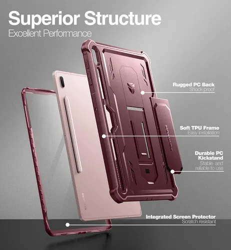 Vista 10 de Dexnor Funda para Samsung Galaxy Tab S7 FE de 12.4 pulgadas (2021), [protector de pantalla y soporte integrados] con soporte para bolígrafo Rojo
