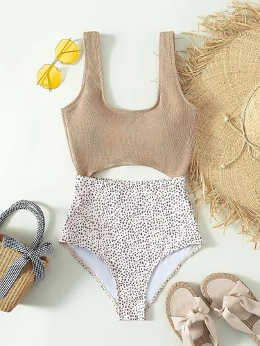 Vista 4 de Floerns Traje de baño de una pieza para mujer, de cintura alta, recortado, monokini