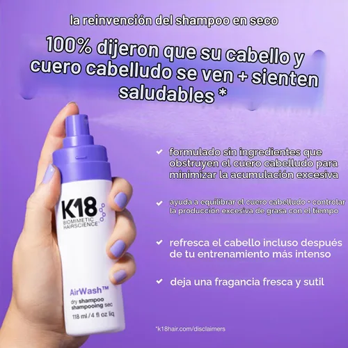 Vista 6 de K18 AirWash™ Dry Shampoo, Non-Aerosol, Balances Scalp & Controls Excess Oil Production