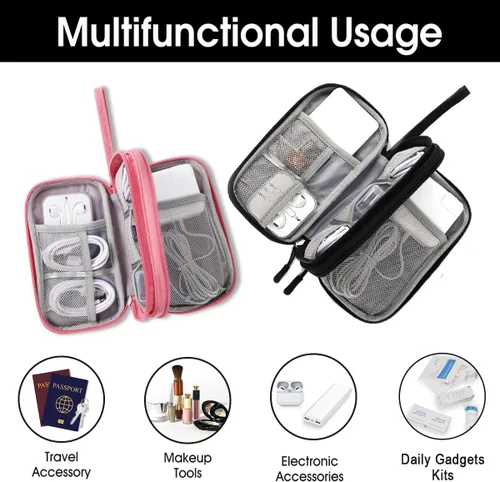 Vista 5 de Bolsa organizadora electrónica de viaje, 3 compartimentos, accesorios electrónicos portátiles para teléfono, estuche multifuncional para cable