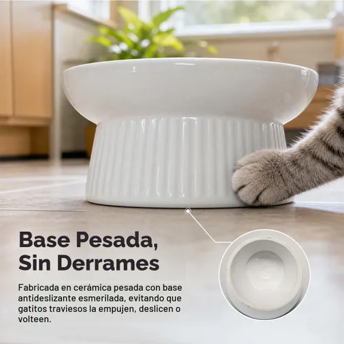 Vista 3 de Cuenco elevado de cerámica para gatos, comedero lento para gatos, antivómitos y asfixia, comedero lento en forma de corazón elevado para alimentos