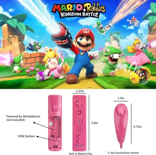 Vista 6 de Motion Plus Wii Controllers 2Packs with Nunchucks, Wii Remote Controllers Compatible for wii and Wii U with Built in Motion Plus