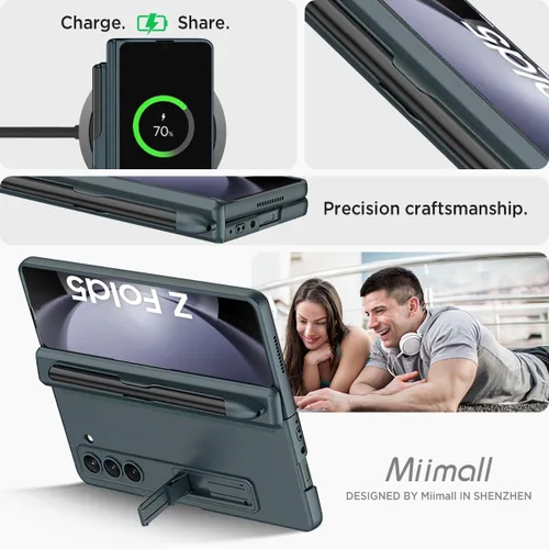 Vista 7 de Miimall Funda delgada para Galaxy Z Fold 5, Z Fold 2 Case Kickstand Hard PC Bumper Magnético Bisagra Funda para Samsung Galaxy Z Fold 5 2023 Verde