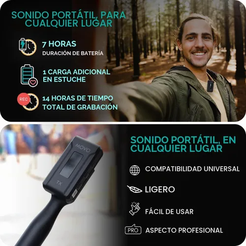 Vista 4 de Movo WMX-2 Micrófono de solapa inalámbrico Lavalier con estuche de carga y adaptador de mano WMX-HM - Micrófono Lav, micrófono de solapa de 2.4 GHz