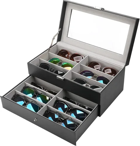 Vista 5 de ProCase Joyero organizador para mujeres y niñas, paquete con 12 ranuras para gafas de sol, caja organizadora para mujeres y hombres