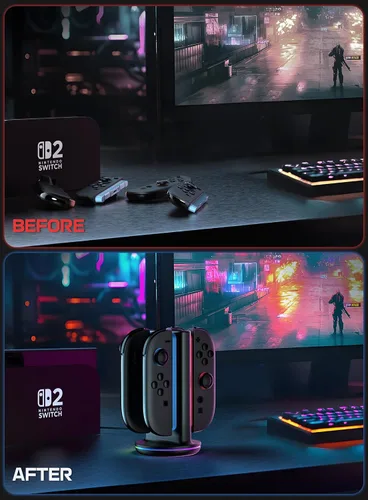 Vista 7 de SUPCASE Base de carga para Nintendo Switch 2 Joy Con, soporta carga de doble cara 9 modos de luz controlador magnético estación de soporte de carga
