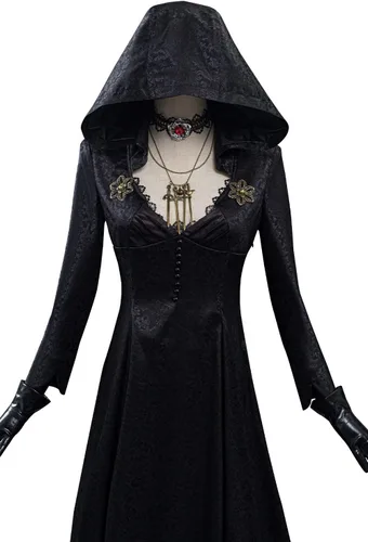 Vista 5 de Vestido de cosplay para mujer, disfraz de vampiro para mujer, disfraz blanco de Halloween con sombrero