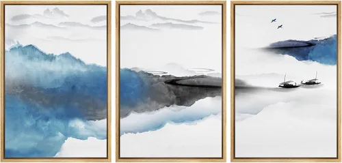 Vista 103 de NWT Lienzo enmarcado para pared, juego de arte en acuarela pastel, bosque de montaña oscura, naturaleza silvestre, ilustraciones de arte moderno