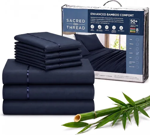 Vista 11 de Sacred Thread Sábanas de rayón derivado de bambú tamaño individual, sábanas refrescantes de bolsillo profundo de 18 pulgadas para personas que