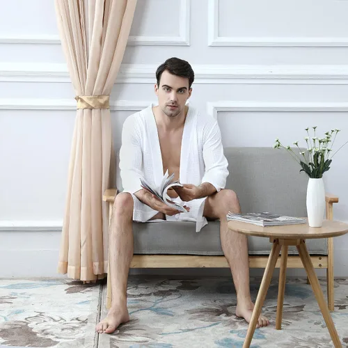 Vista 5 de Bata de baño tipo kimono ligera hasta la rodilla para hombre, bata de ducha para spa