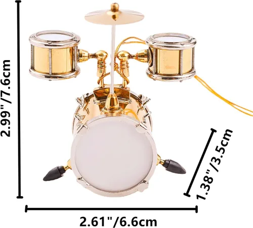 Vista 6 de Juego de batería en miniatura de cuerda de 2.99 pulgadas, adorno colgante de latón, mini instrumento musical, réplica de música, regalos