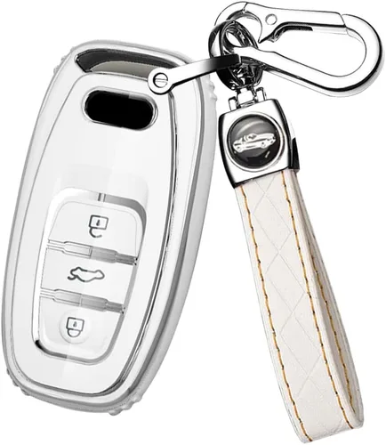Vista 15 de ontto Funda para llavero compatible con Audi Q5 SQ5 Q3 Q7 Q8 A3 A4 A5 A6 A7 llavero remoto sin llave, carcasa brillante con borde plateado negro