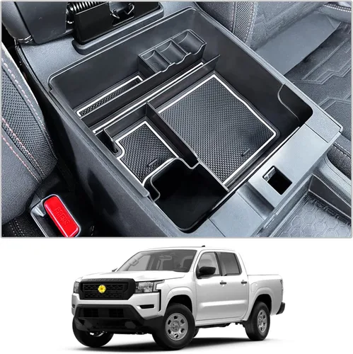 Vista 20 de CDEFG 2 piezas para Nissan Frontier 2022 2023 2024 Organizador de consola central 2022-2024 Nissan Frontier Camión Organizador de tablero Caja