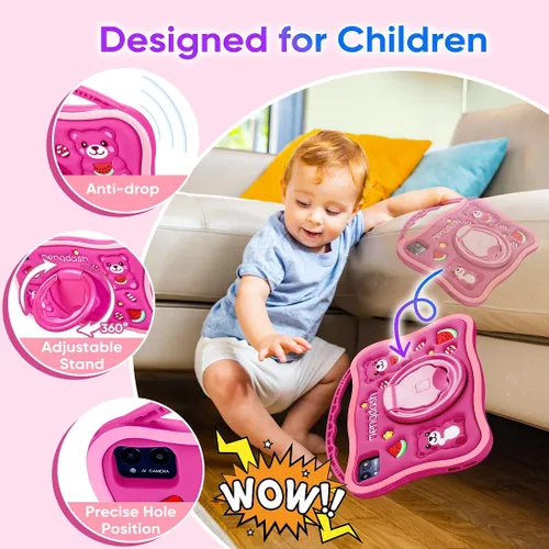 Vista 6 de Tablet para Niños MengDash, Tablet de 10.1 Pulgadas para Niños de 3-10 Años, Tablet Educativa para Niños Pequeños Android 14, 8GB RAM+64GB ROM Rojo