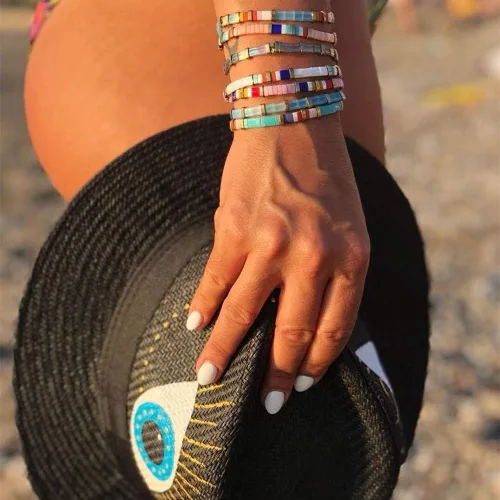 Vista 7 de Sonateomber Tila - Pulseras elásticas con cuentas planas para mujer, pulsera de cuentas coloridas