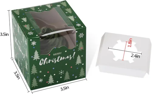 Vista 2 de 20 cajas individuales para cupcakes de Navidad con insertos, cajas de magdalenas con contenedores de ventana para cumpleaños, Navidad, boda, baby