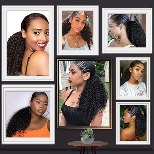 Vista 7 de Pelo Chignon - Cola de caballo rizada brasileña, cabello real de 10 a 28 pulgadas con cordón para el cabello, extensión de cola de caballo
