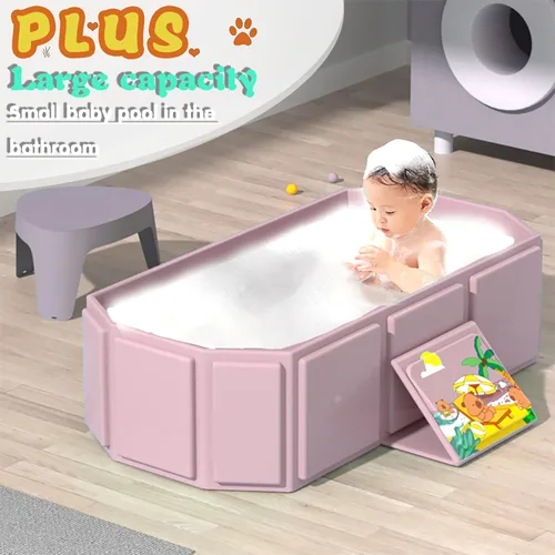 Vista 2 de Bañera plegable para bebés, bandeja de ducha antideslizante portátil para niños, bañera para niños pequeños con tapón de drenaje, piscina de agua