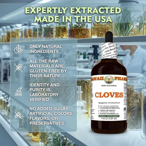 Vista 4 de Hawaii Pharm Extracto sin alcohol de clavo, glicerita para apoyo antioxidante, promueve la fuerza ósea, apoya la función hepática, alivio