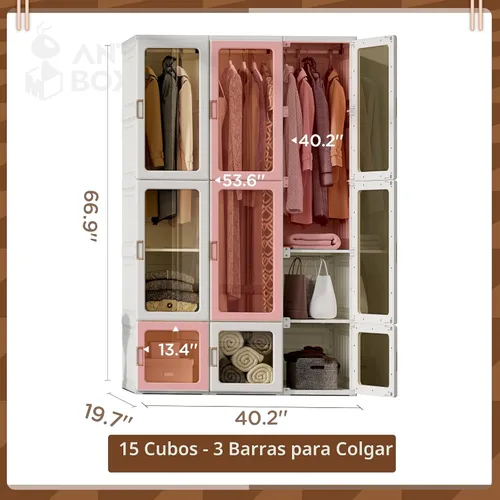 Vista 3 de ANTBOX Armario portátil para guardar ropa, organizador de almacenamiento con paneles de puerta transparentes, adecuado para sala de estar