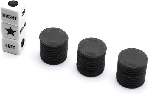 Vista 4 de Spidfee Rigth Left Center - Juego de dados con 3 dados + 36 fichas, fichas negras