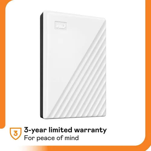 Vista 6 de Western Digital Disco duro externo portátil de 5TB My Passport con protección con contraseña y software de respaldo automático, blanco - Western