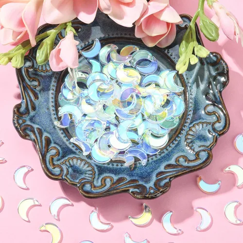Vista 4 de Ipotkitt 100 dijes acrílicos de luna coloridos con temática celestial, mini cuentas de luna creciente para accesorios de fabricación de joyas