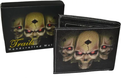 Vista 5 de Leatherboss Billetera con diseño de calavera para hombre, con caja de regalo, Multi color, 4.5" X 3.5", Cartera plegable