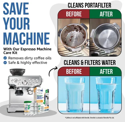 Vista 2 de Caffenu Tabletas de limpieza y filtro de agua compatibles con Breville. 52 tabletas de limpieza para máquina de café expreso y 6 filtros Breville
