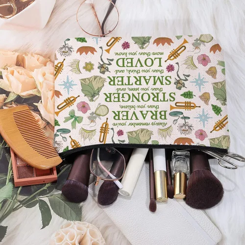 Vista 3 de MEIKIUP Bolsa de maquillaje de rana, bolsas de cosméticos de viaje de rana, eres más valiente más fuerte de lo que piensas bolsa con cremallera