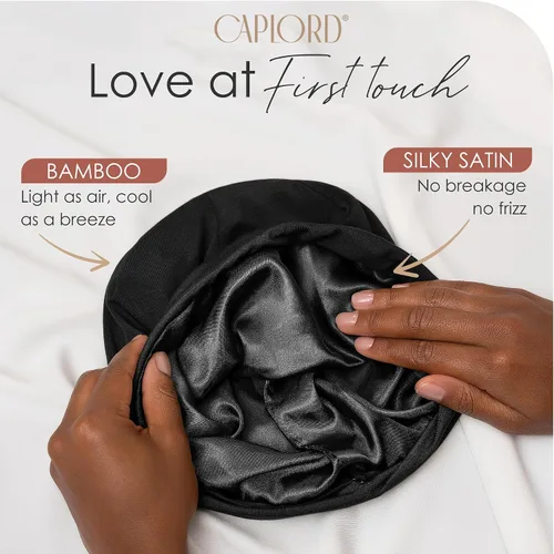 Vista 2 de CAPLORD Gorro de satén para dormir, envoltura de pelo rizado para hombres, gorros de seda ajustables para mujeres, gorro de seda para el cabello