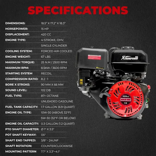 Vista 3 de XtremepowerUS Motor de gas de arranque de retroceso de 15.0HP 420cc, motor multiuso, divisor de troncos Go Kart, eje horizontal, motor de gas OHV