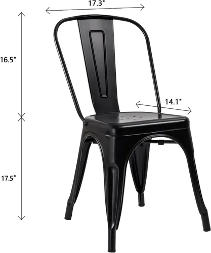 Vista 3 de Flamaker Sillas de comedor de metal para uso en interiores y exteriores, sillas laterales apilables con respaldo para cocina industrial, sillas Negro