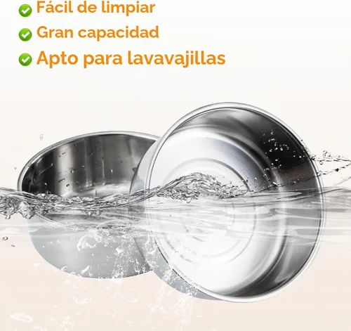 Vista 7 de Cuencos elevados para perros medianos y grandes, soporte elevado de madera con dos cuencos de acero inoxidable de 1700ML (57.5 fl oz) para comida