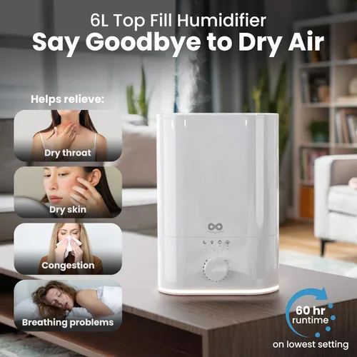 Vista 2 de Everlasting Comfort Humidificador de 6L para Habitación Grande, Salida de Niebla Alta 50+ HR de Funcionamiento Humidificadores Ultrasónicos