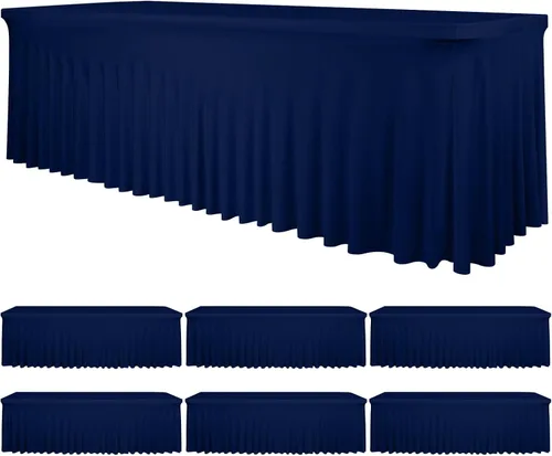 Vista 35 de fani Paquete de 2 faldas de mesa elásticas negras para mesa rectangular de 6 pies, manteles elásticos de elastano lavables con falda, mantel