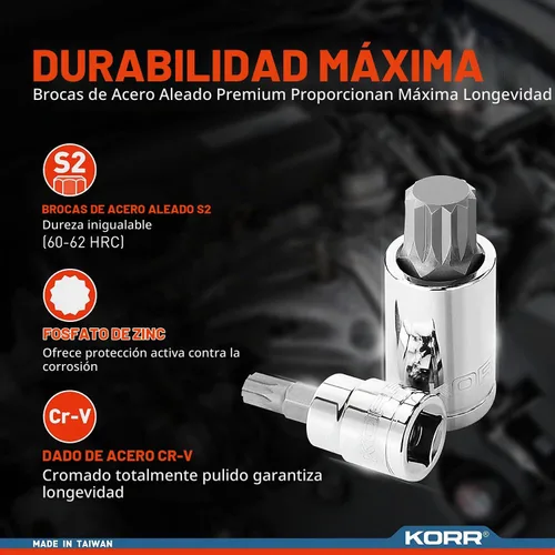Vista 3 de KORR Herramientas KSS009 10pc XZN Triple Square Spline Bit Socket Set