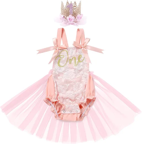 Vista 44 de Traje de bebé niña primer cumpleaños traje de encaje tul mameluco princesa tutú vestido de un año cumpleaños pastel Smash fotografía ropa