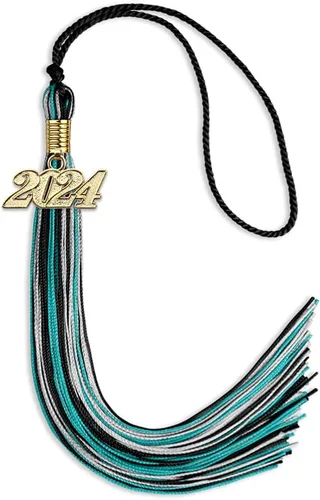 Vista 100 de Endea Graduation Borla mixta de triple color con gota de fecha dorada (negro/dorado/blanco, 2021)