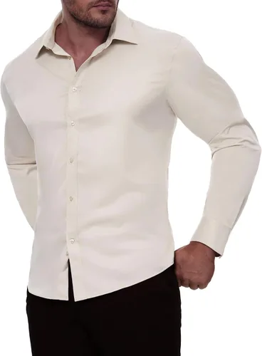 Vista 37 de Alimens & Gentle Camisas de vestir para hombre, manga larga, elásticas, sin arrugas, con botones