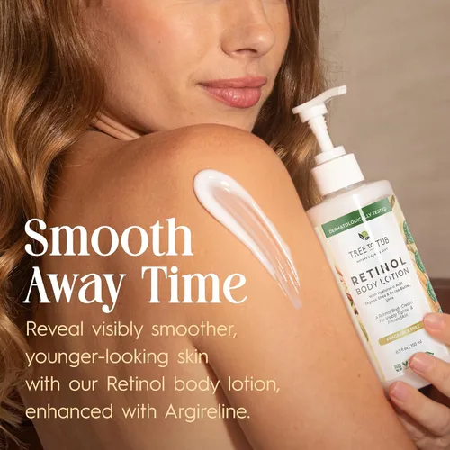 Vista 2 de Tree To Tub Loción corporal Retinol - Crema corporal hidratante, crema reafirmante avanzada con ácido hialurónico y manteca de karité, loción