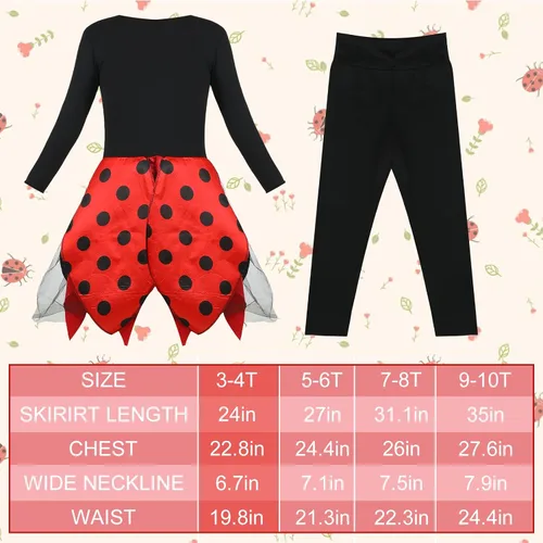 Vista 3 de Laumoi Ladybug Costume for Girls Ladybird Dress Fuzzy Leg Warmers Wing Pants Gloves Ladybug Outfit for Halloween Dress up